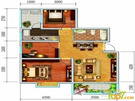 假日尚岛花园A-1户型面积:90.70m2